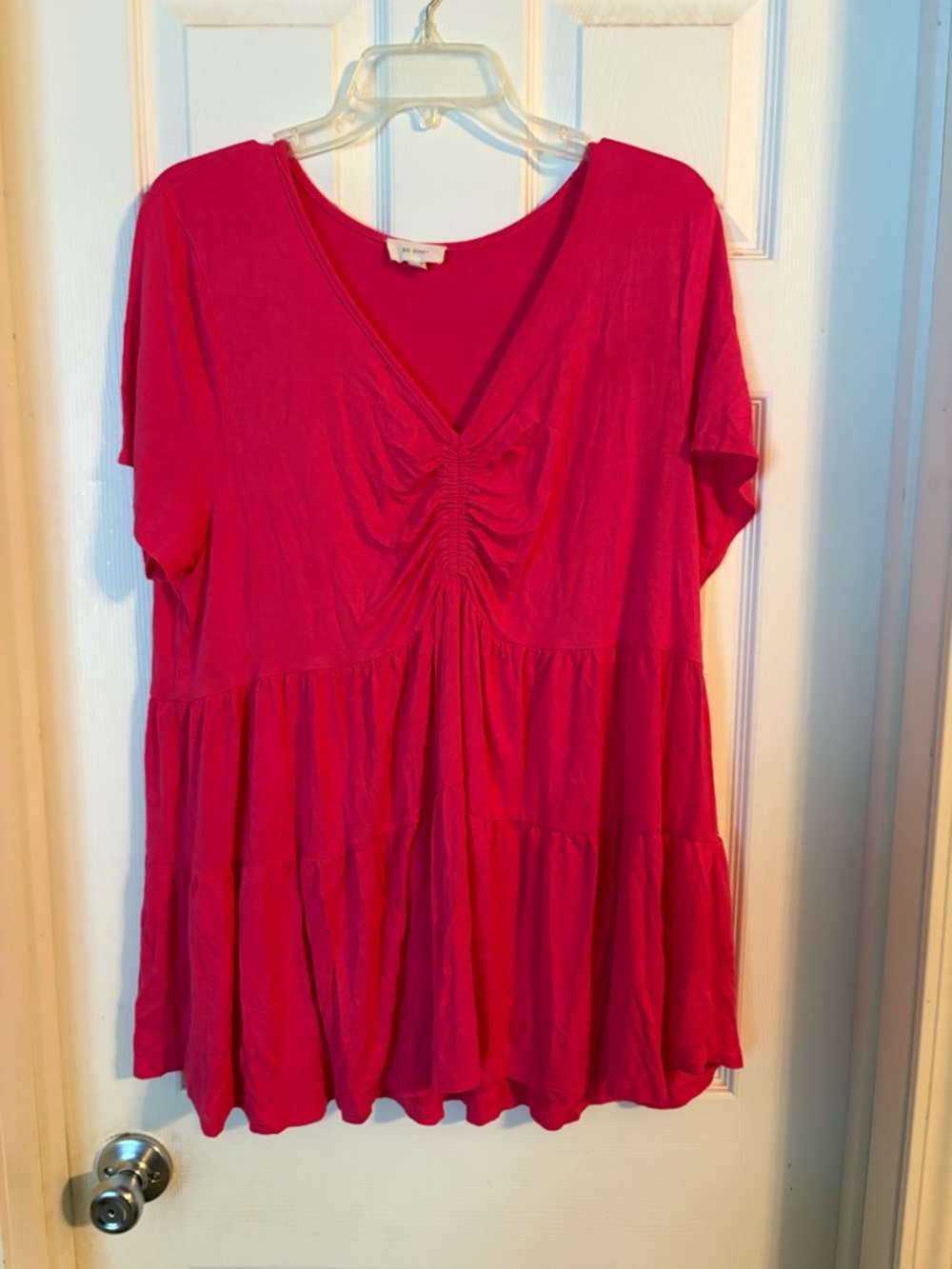 Chic Soul Bright Fuchsia V-Neck Tiered Tunic